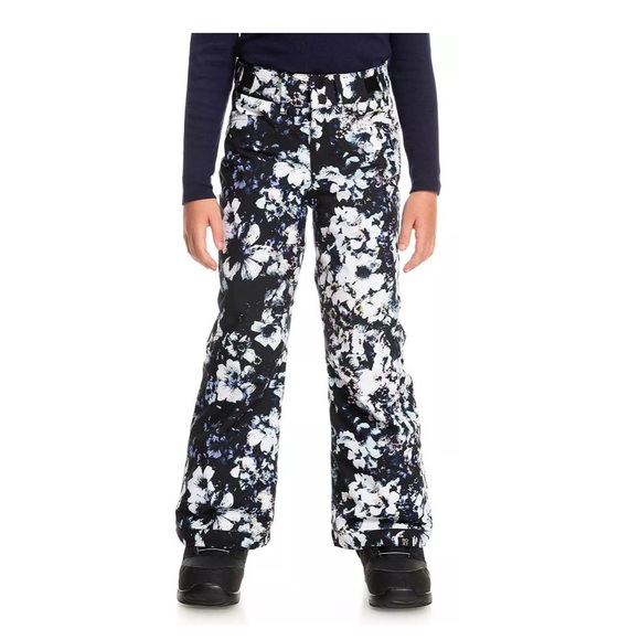Roxy Girls' Backyard Floral Printed Snowboard Ski Pants White Black Blue Sz 10 - Picture 1 of 9